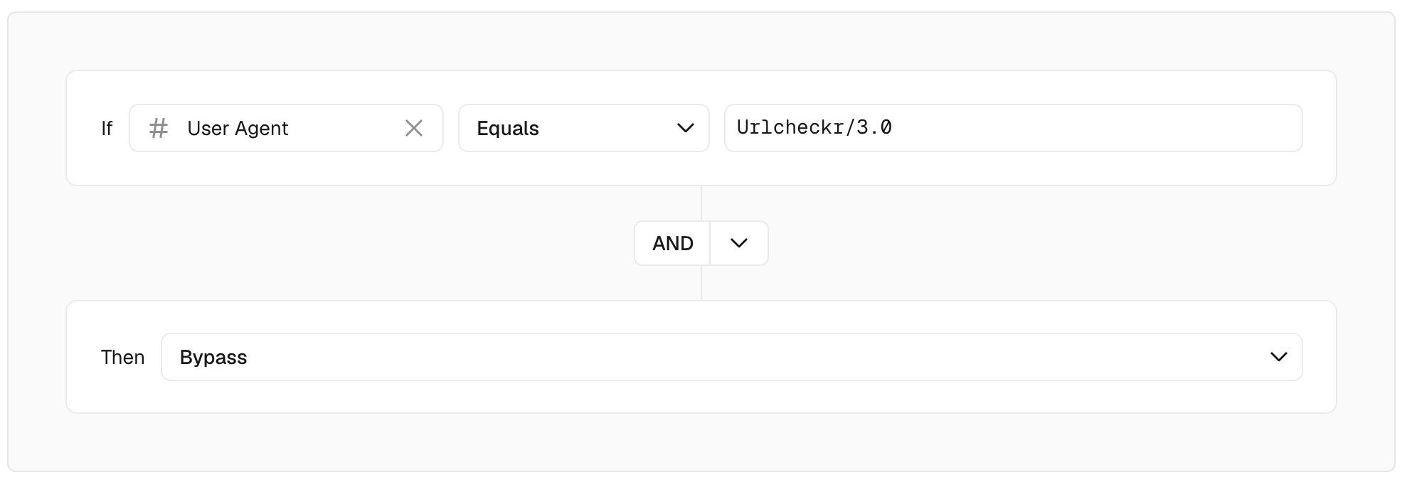Vercel Firewall rule: If User Agent equals Urlcheckr/3.0, then Bypass
